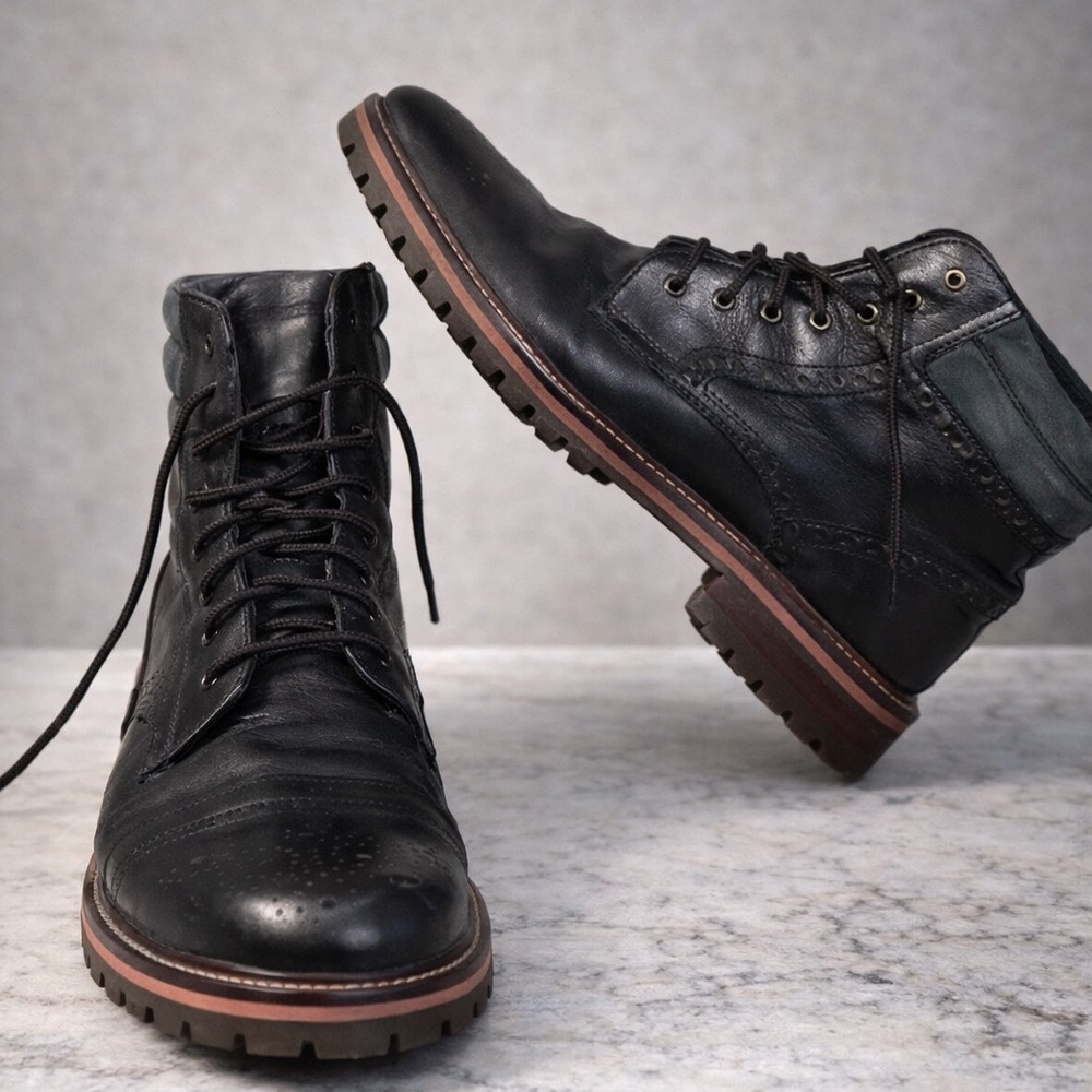 Johnston & Murphy Black Leather Lace-Up Boots